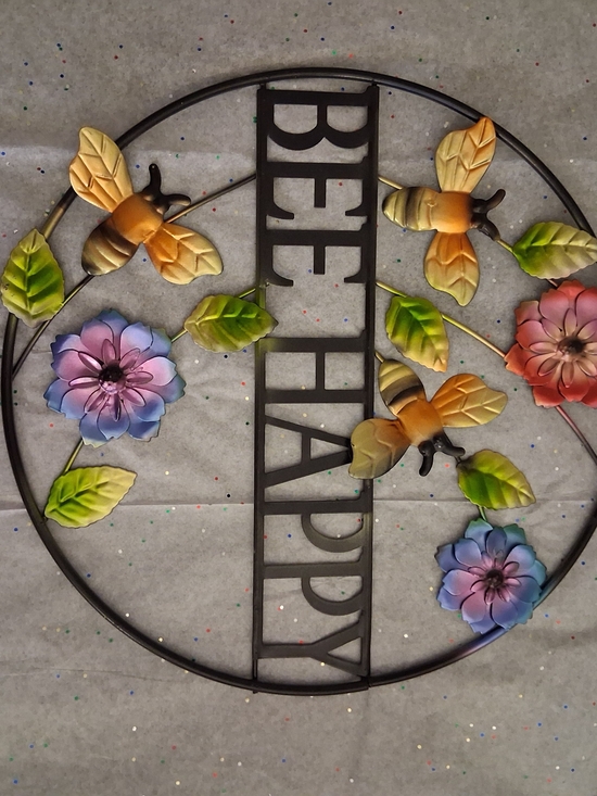 No Label Other - Bee Happy Metal Floral Hanging Decor - Multicolor